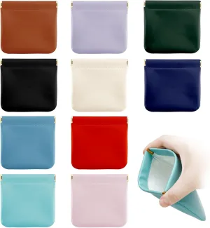 10 Pcs Small Pocket Makeup Bag Portable Mini Pouch No Zipper Self-closing Waterproof Pocket Pu Leather Cosmetic Bag for Jewelry Lipsticks Daily Saving Women & Girl Gift (4.4 * 4.5inches)