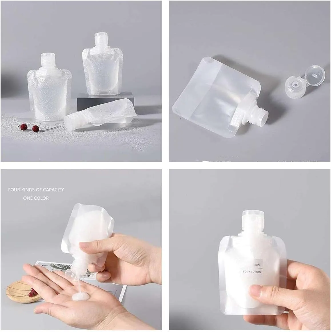 10PCS Lotion Dispenser Bags Travel Size Refillable Pouches with a Funnel, Empty Squeezable Pouch for Toiletries, Travel Accessories Cosmetic Containers for Shampoo Liquid Lotion (30ml 50ml)