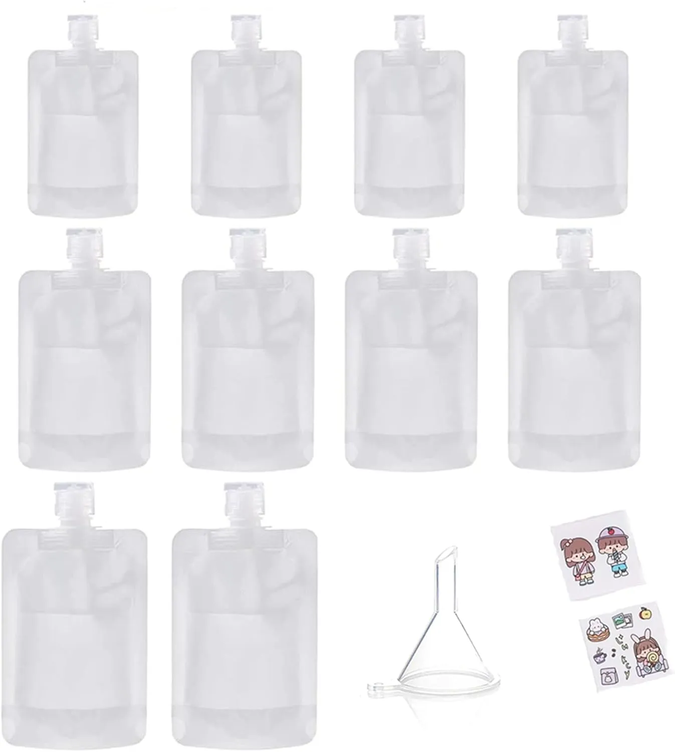 10PCS Lotion Dispenser Bags Travel Size Refillable Pouches with a Funnel, Empty Squeezable Pouch for Toiletries, Travel Accessories Cosmetic Containers for Shampoo Liquid Lotion (30ml 50ml)