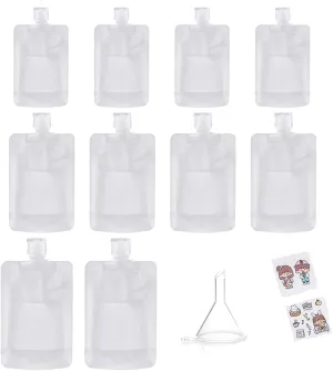 10PCS Lotion Dispenser Bags Travel Size Refillable Pouches with a Funnel, Empty Squeezable Pouch for Toiletries, Travel Accessories Cosmetic Containers for Shampoo Liquid Lotion (30ml 50ml)