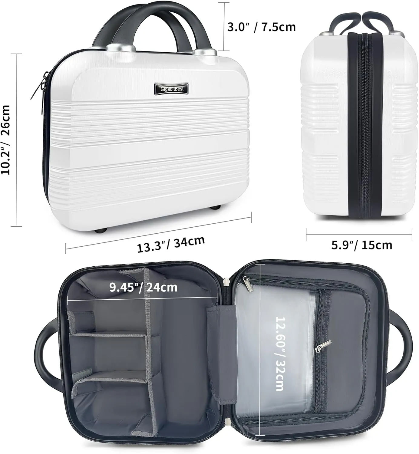 14" Portable Hard Shell Makeup Travel Case - Stylish PC ABS Cosmetic Organizer for Women - Scratch-Resistant, Elastic Strap, Mini Suitcase - Perfect for Romantic GiftsArctic White