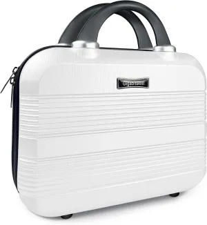14" Portable Hard Shell Makeup Travel Case - Stylish PC ABS Cosmetic Organizer for Women - Scratch-Resistant, Elastic Strap, Mini Suitcase - Perfect for Romantic GiftsArctic White
