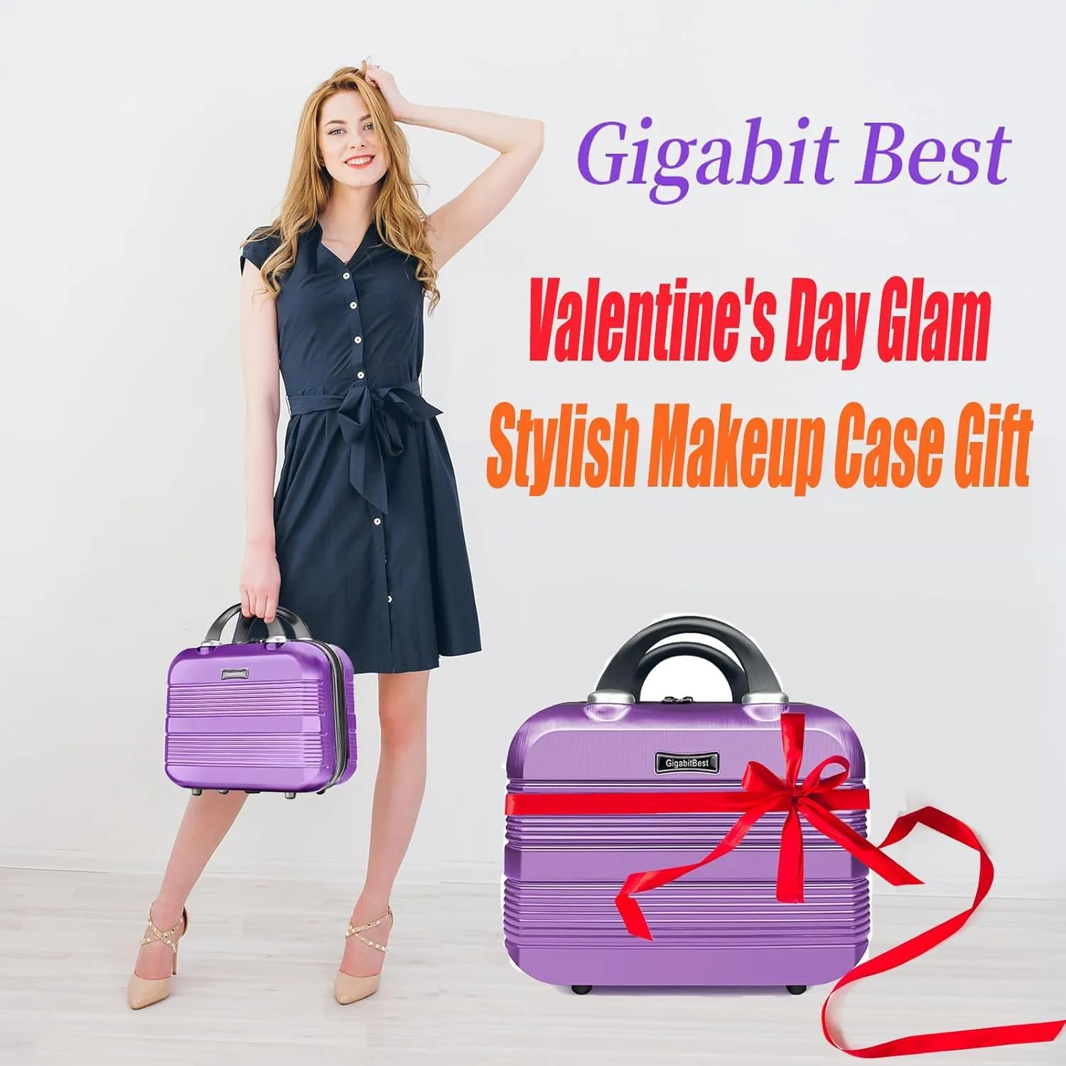 14" Portable Hard Shell Makeup Travel Case - Stylish PC ABS Cosmetic Organizer for Women - Scratch-Resistant, Elastic Strap, Mini Suitcase - Perfect for Romantic GiftsFuturistic Purple