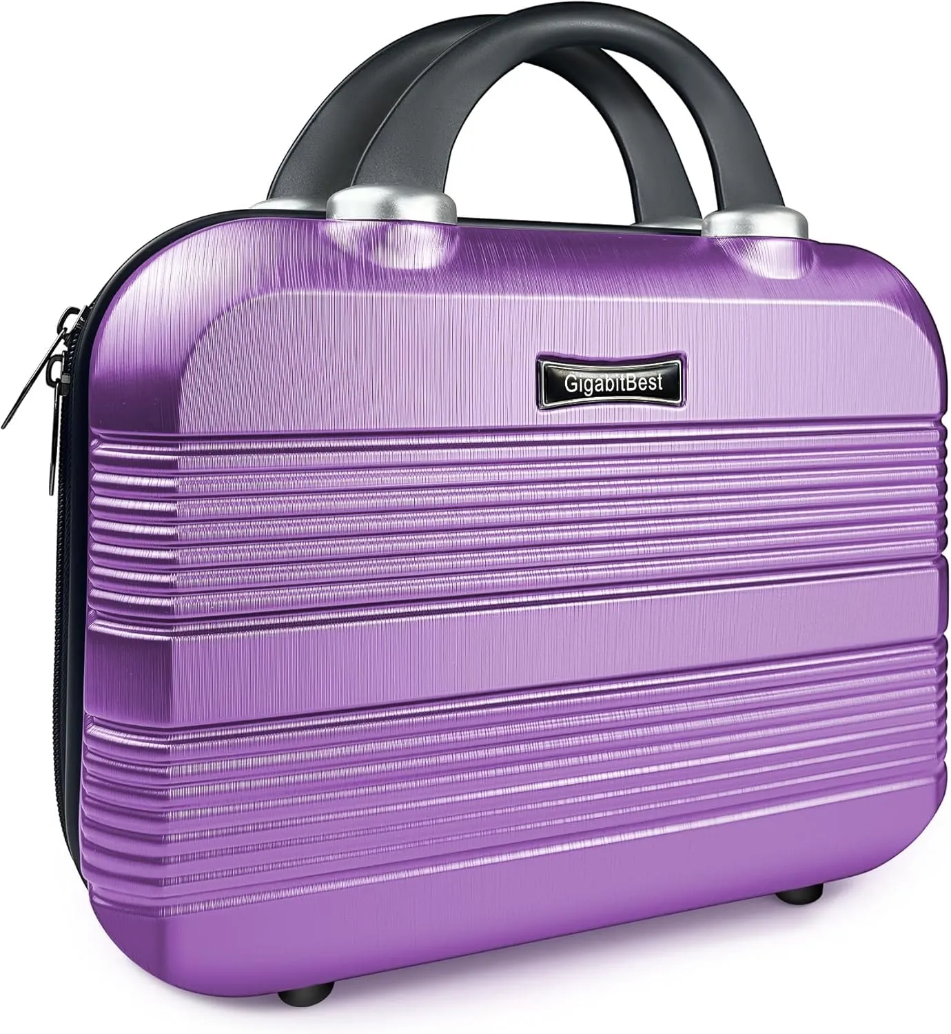 14" Portable Hard Shell Makeup Travel Case - Stylish PC ABS Cosmetic Organizer for Women - Scratch-Resistant, Elastic Strap, Mini Suitcase - Perfect for Romantic GiftsFuturistic Purple
