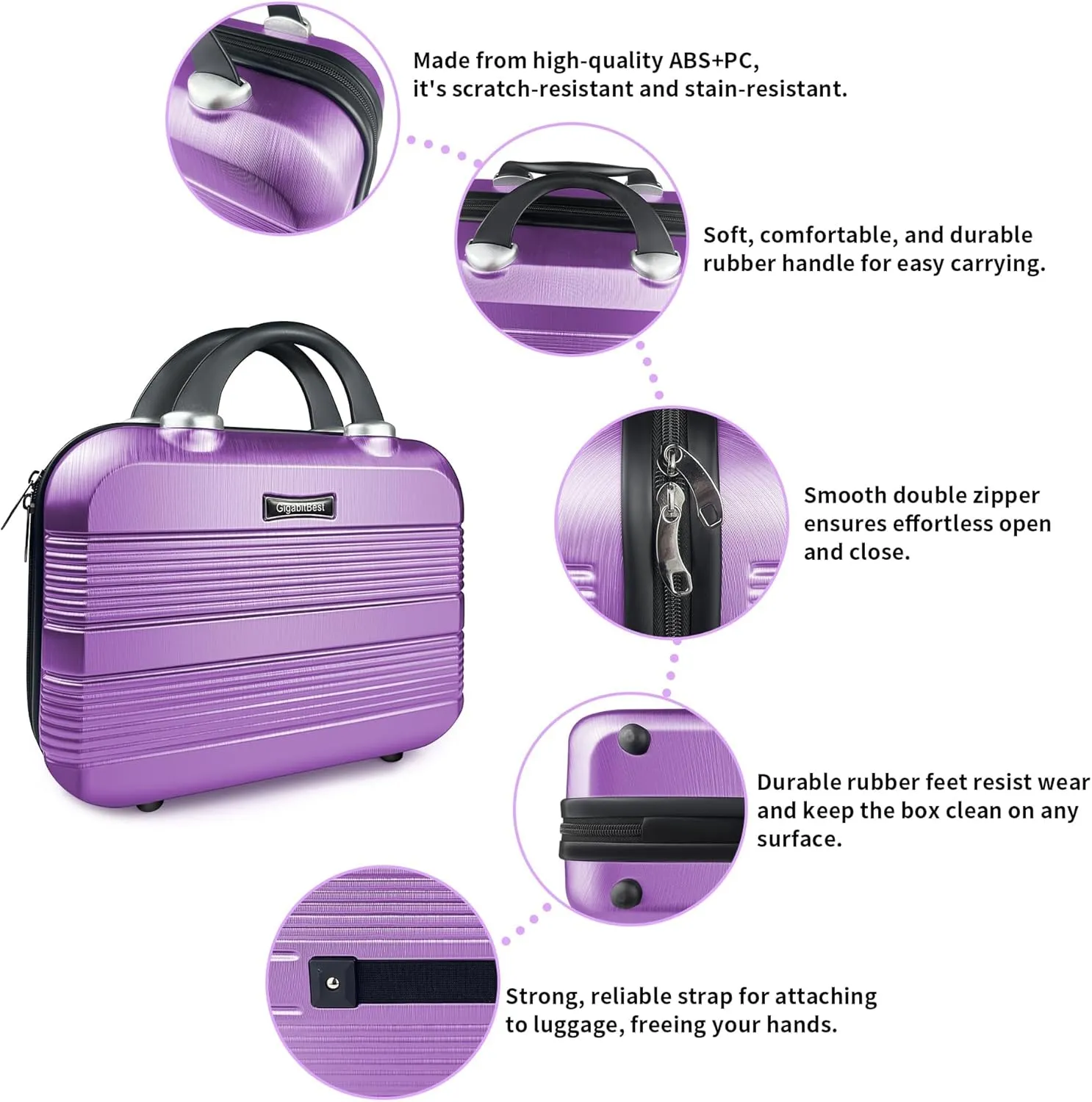 14" Portable Hard Shell Makeup Travel Case - Stylish PC ABS Cosmetic Organizer for Women - Scratch-Resistant, Elastic Strap, Mini Suitcase - Perfect for Romantic GiftsFuturistic Purple