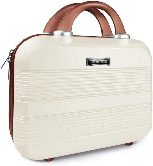 14" Portable Hard Shell Makeup Travel Case - Stylish PC ABS Cosmetic Organizer for Women - Scratch-Resistant, Elastic Strap, Mini Suitcase - Perfect for Romantic GiftsLight Brown