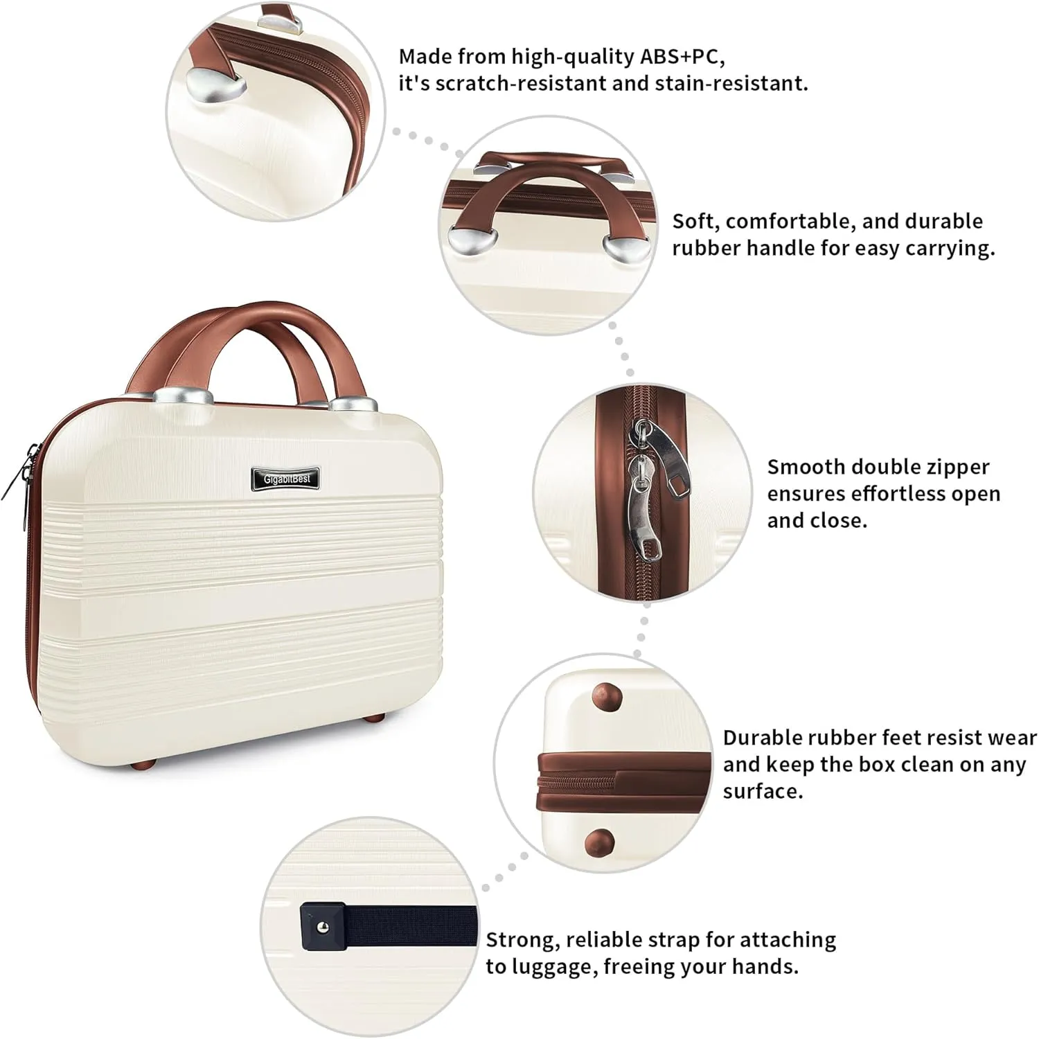14" Portable Hard Shell Makeup Travel Case - Stylish PC ABS Cosmetic Organizer for Women - Scratch-Resistant, Elastic Strap, Mini Suitcase - Perfect for Romantic GiftsLight Brown