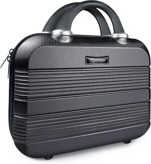 14" Portable Hard Shell Makeup Travel Case - Stylish PC ABS Cosmetic Organizer for Women - Scratch-Resistant, Elastic Strap, Mini Suitcase - Perfect for Romantic GiftsMidnight Black