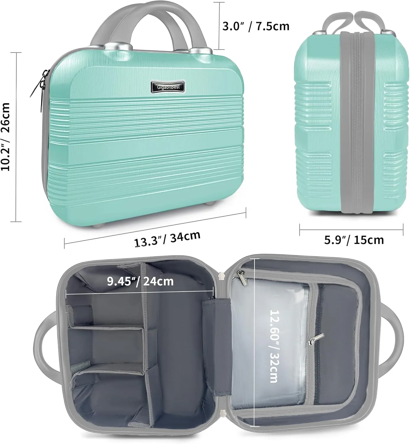 14" Portable Hard Shell Makeup Travel Case - Stylish PC ABS Cosmetic Organizer for Women - Scratch-Resistant, Elastic Strap, Mini Suitcase - Perfect for Romantic GiftsOpal Green