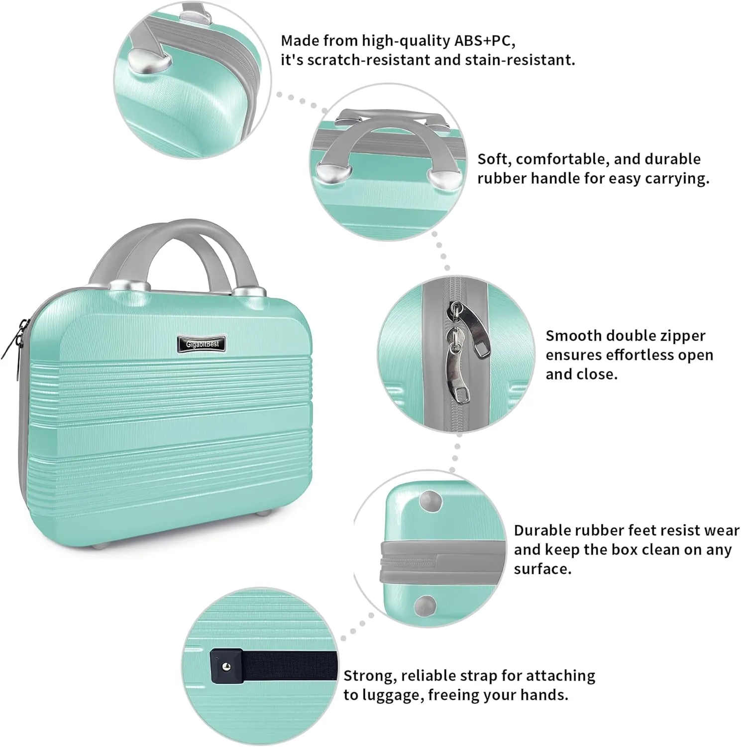 14" Portable Hard Shell Makeup Travel Case - Stylish PC ABS Cosmetic Organizer for Women - Scratch-Resistant, Elastic Strap, Mini Suitcase - Perfect for Romantic GiftsOpal Green