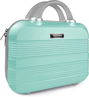 14" Portable Hard Shell Makeup Travel Case - Stylish PC ABS Cosmetic Organizer for Women - Scratch-Resistant, Elastic Strap, Mini Suitcase - Perfect for Romantic GiftsOpal Green