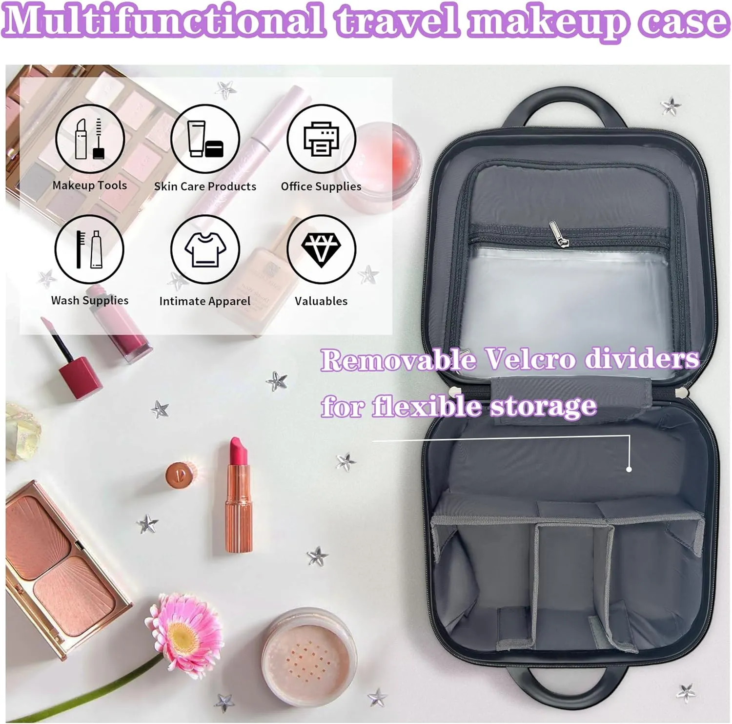 14" Portable Hard Shell Makeup Travel Case - Stylish PC ABS Cosmetic Organizer for Women - Scratch-Resistant, Elastic Strap, Mini Suitcase - Perfect for Romantic GiftsOpal Green
