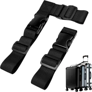 2-Pack Adjustable Luggage Connector Straps  Heavy Duty Add-A-Bag Attachment for Connecting 3 Suitcases, Black with Secure Buckles