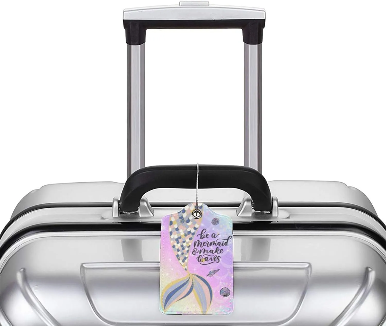 2 Pcs Blue Mermaid Luggage Tag for Suitcase Leather Suitcase Tags Privacy Cover Address Card Name Id Label with Stainless Steel Loop for Bag Baggage Women Men Travel Essentials