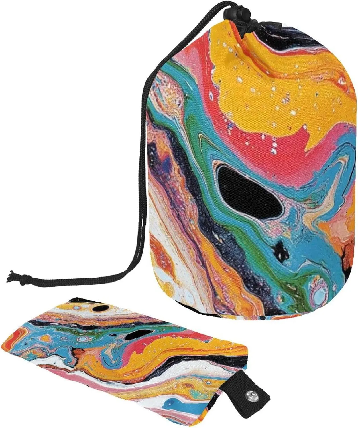 2 Pcs Cosmetic Bag bucket Travel Makeup Bags Large Capacity Soft Waterproof Portable Drawstring Cosmetic Bag, Abstract Art Colorful Marble Print 31