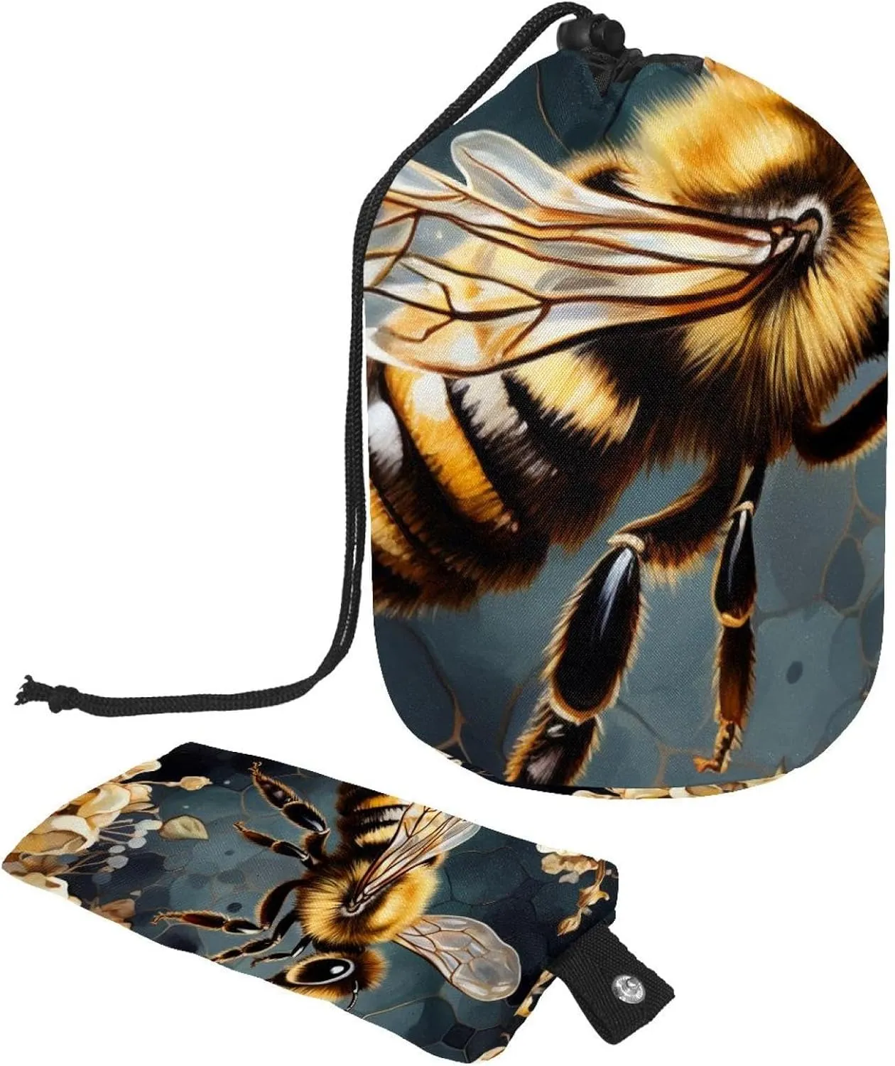 2 Pcs Cosmetic Bag bucket Travel Makeup Bags Large Capacity Soft Waterproof Portable Drawstring Cosmetic Bag, Art Insect Honeybee