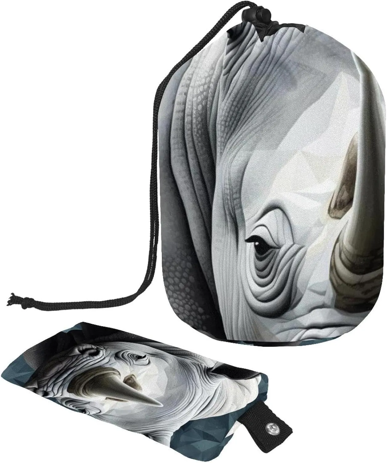 2 Pcs Cosmetic Bag bucket Travel Makeup Bags Large Capacity Soft Waterproof Portable Drawstring Cosmetic Bag, Art Rhino Pattern 63
