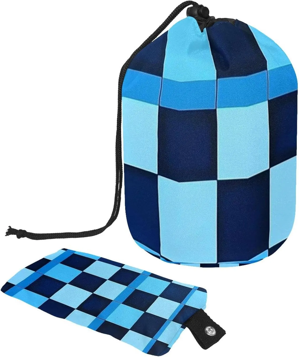2 Pcs Cosmetic Bag bucket Travel Makeup Bags Large Capacity Soft Waterproof Portable Drawstring Cosmetic Bag, Black Blue Checkerboard 15