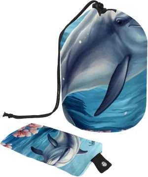2 Pcs Cosmetic Bag bucket Travel Makeup Bags Large Capacity Soft Waterproof Portable Drawstring Cosmetic Bag, Blue Seaworld Whale Pattern