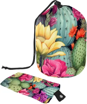 2 Pcs Cosmetic Bag bucket Travel Makeup Bags Large Capacity Soft Waterproof Portable Drawstring Cosmetic Bag, Colorful Flower Cactus Art