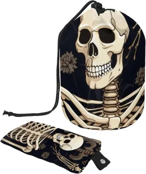 2 Pcs Cosmetic Bag bucket Travel Makeup Bags Large Capacity Soft Waterproof Portable Drawstring Cosmetic Bag, Dark Style Skull