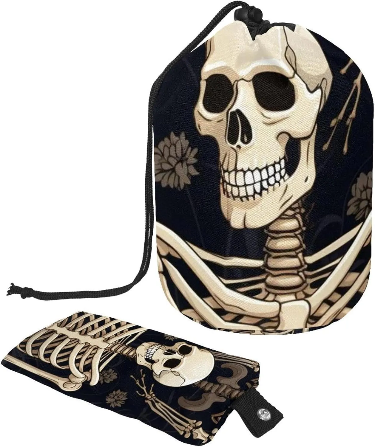 2 Pcs Cosmetic Bag bucket Travel Makeup Bags Large Capacity Soft Waterproof Portable Drawstring Cosmetic Bag, Dark Style Skull