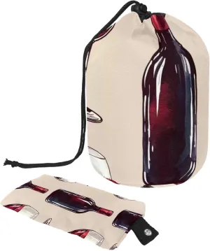 2 Pcs Cosmetic Bag bucket Travel Makeup Bags Large Capacity Soft Waterproof Portable Drawstring Cosmetic Bag, Vintage Red Wine Bottle 31
