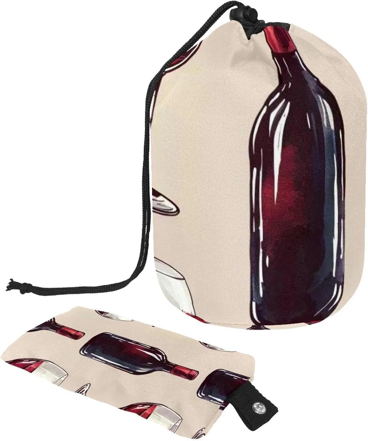2 Pcs Cosmetic Bag bucket Travel Makeup Bags Large Capacity Soft Waterproof Portable Drawstring Cosmetic Bag, Vintage Red Wine Bottle 31