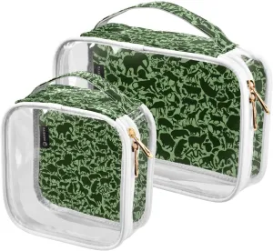 2 Pieces Large Clear Travel Toiletry Bag with Zippers, PVC Waterproof Travel Organizer, Animal Blue Pattern Plastic Tote Bags.