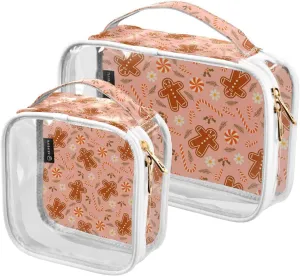 2 Pieces Large Clear Travel Toiletry Bag with Zippers, PVC Waterproof Travel Organizer, Christmas-retro-pattern Plastic Tote Bags.