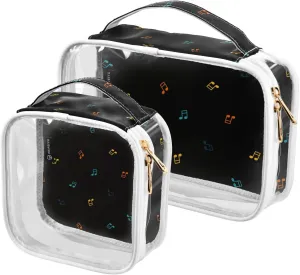 2 Pieces Large Clear Travel Toiletry Bag with Zippers, PVC Waterproof Travel Organizer, Colorful-muiscal-notes Plastic Tote Bags.