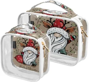 2 Pieces Large Clear Travel Toiletry Bag with Zippers, PVC Waterproof Travel Organizer, Merry-christmas-cute-gnome Plastic Tote Bags.