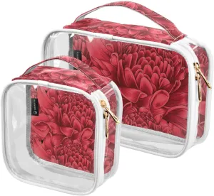 2 Pieces Large Clear Travel Toiletry Bag with Zippers, PVC Waterproof Travel Organizer, Red-torch-ginger-flowers Plastic Tote Bags.