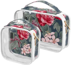 2 Pieces Large Clear Travel Toiletry Bag with Zippers, PVC Waterproof Travel Organizer, Watercolor-print Plastic Tote Bags.