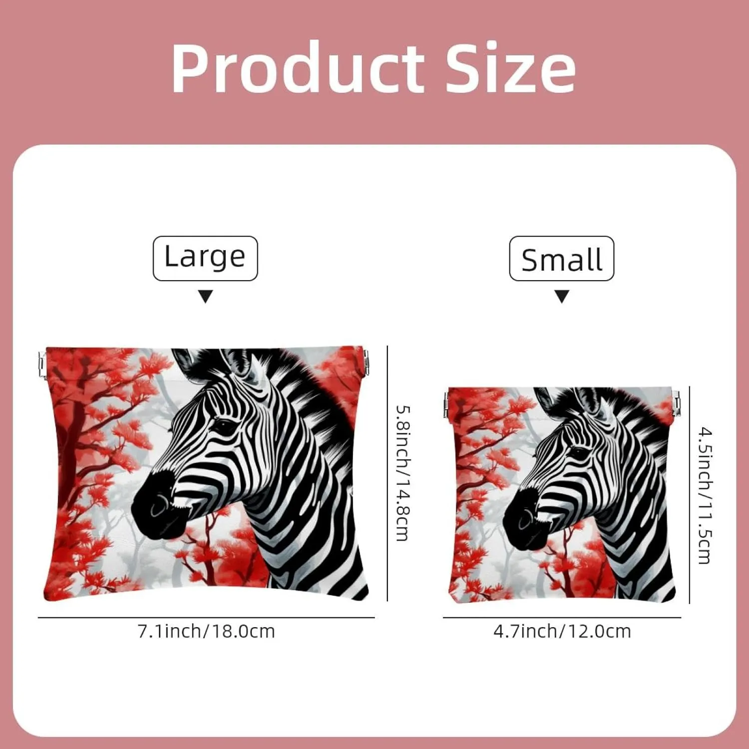 2Pcs Small Makeup Bag for Purse, Autumn Animal Zebra Pocket Cosmetic Bag Squeeze Pouch, Portable Mini Travel Makeup Bag for Women Gifts