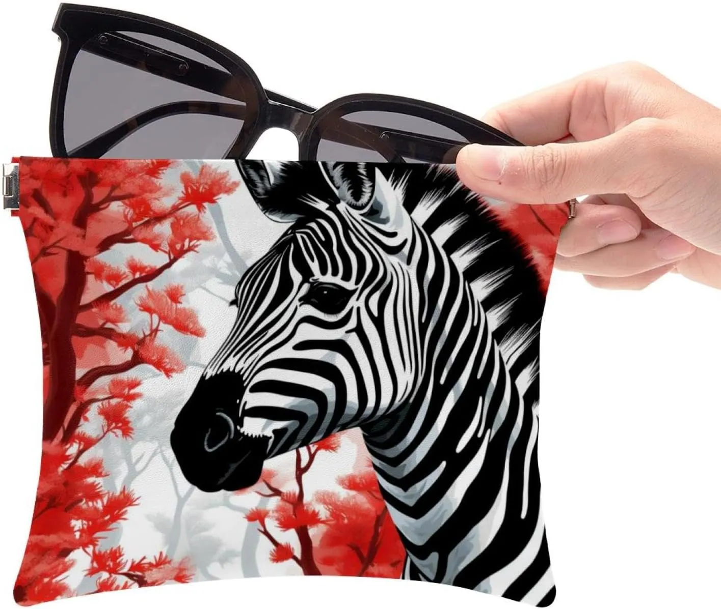 2Pcs Small Makeup Bag for Purse, Autumn Animal Zebra Pocket Cosmetic Bag Squeeze Pouch, Portable Mini Travel Makeup Bag for Women Gifts