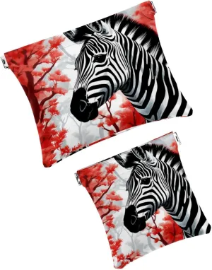 2Pcs Small Makeup Bag for Purse, Autumn Animal Zebra Pocket Cosmetic Bag Squeeze Pouch, Portable Mini Travel Makeup Bag for Women Gifts