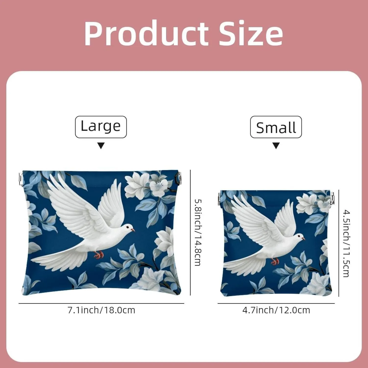 2Pcs Small Makeup Bag for Purse, Floral and Pigeon Pocket Cosmetic Bag Squeeze Pouch, Portable Mini Travel Makeup Bag for Women Gifts