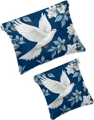 2Pcs Small Makeup Bag for Purse, Floral and Pigeon Pocket Cosmetic Bag Squeeze Pouch, Portable Mini Travel Makeup Bag for Women Gifts