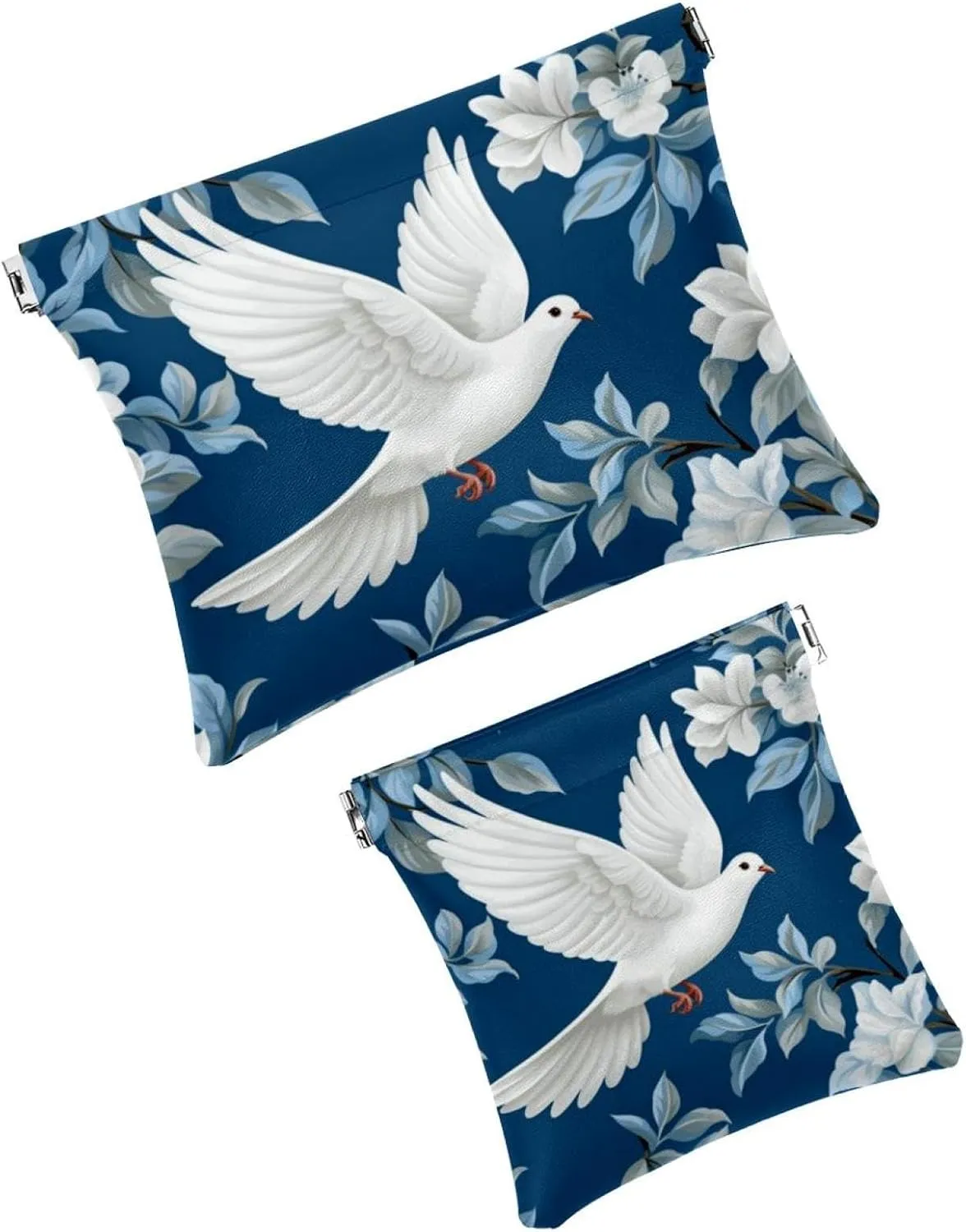 2Pcs Small Makeup Bag for Purse, Floral and Pigeon Pocket Cosmetic Bag Squeeze Pouch, Portable Mini Travel Makeup Bag for Women Gifts