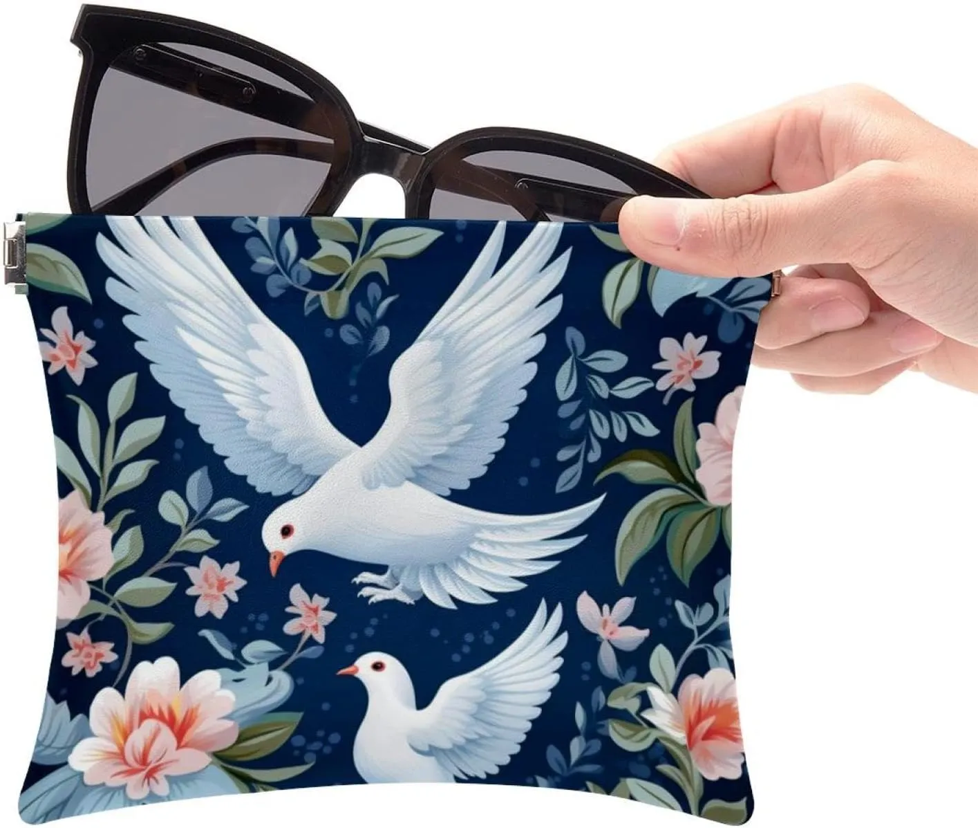 2Pcs Small Makeup Bag for Purse, Floral Pigeon Pocket Cosmetic Bag Squeeze Pouch, Portable Mini Travel Makeup Bag for Women Gifts