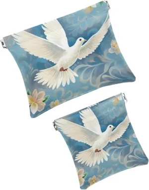 2Pcs Small Makeup Bag for Purse, Floral Pigeon Pocket Cosmetic Bag Squeeze Pouch, Portable Mini Travel Makeup Bag for Women Gifts