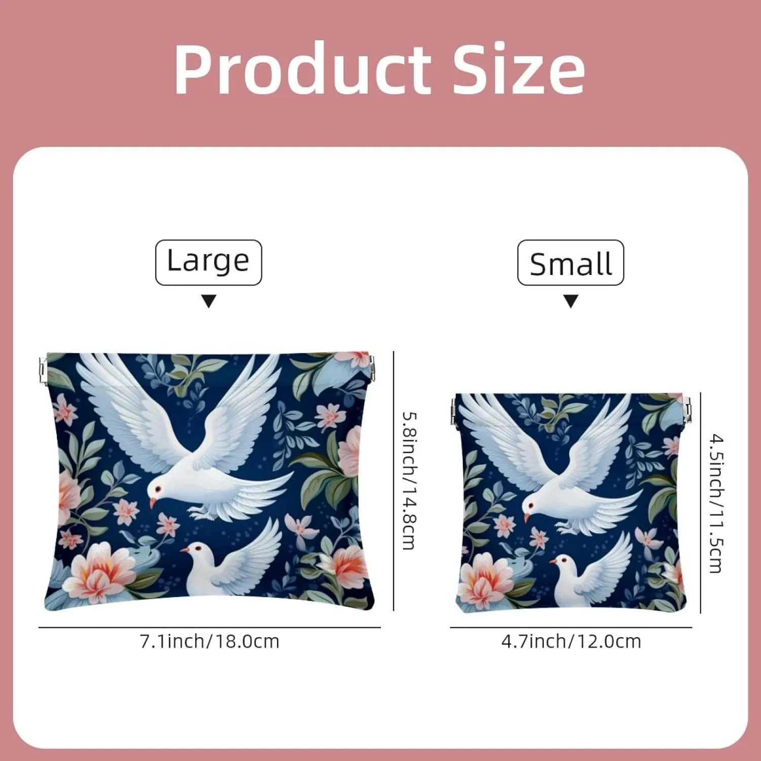 2Pcs Small Makeup Bag for Purse, Floral Pigeon Pocket Cosmetic Bag Squeeze Pouch, Portable Mini Travel Makeup Bag for Women Gifts