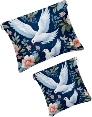 2Pcs Small Makeup Bag for Purse, Floral Pigeon Pocket Cosmetic Bag Squeeze Pouch, Portable Mini Travel Makeup Bag for Women Gifts
