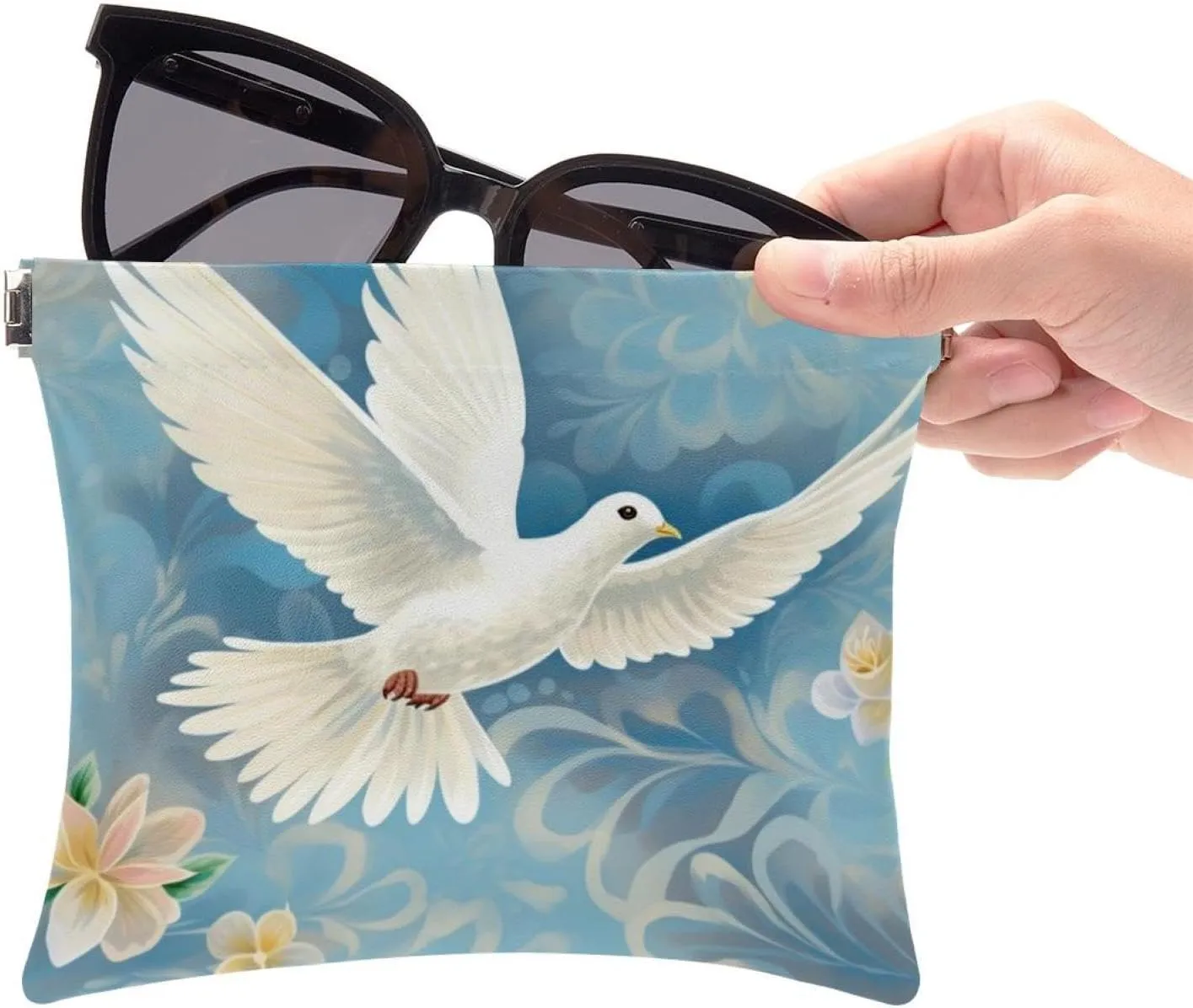 2Pcs Small Makeup Bag for Purse, Floral Pigeon Pocket Cosmetic Bag Squeeze Pouch, Portable Mini Travel Makeup Bag for Women Gifts
