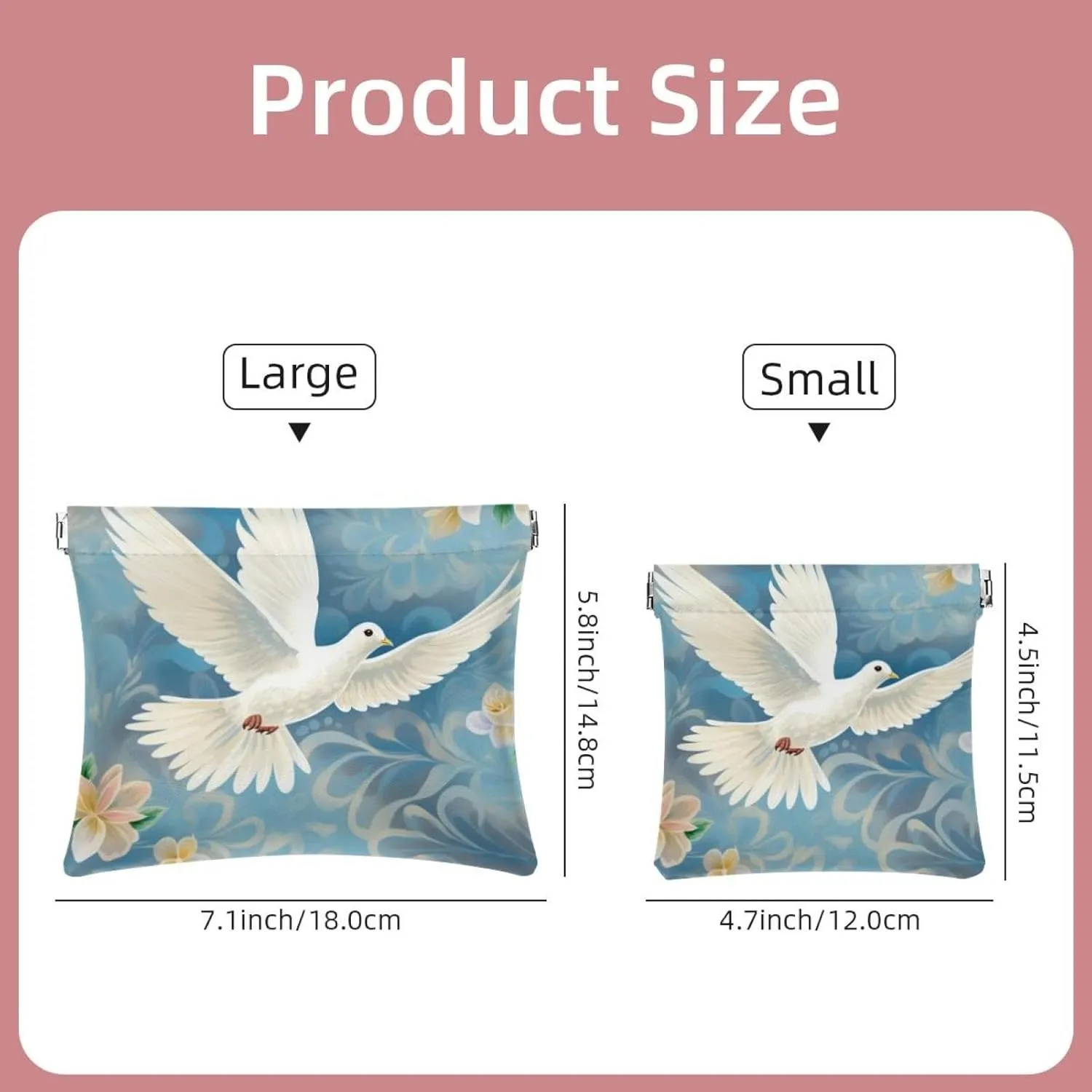 2Pcs Small Makeup Bag for Purse, Floral Pigeon Pocket Cosmetic Bag Squeeze Pouch, Portable Mini Travel Makeup Bag for Women Gifts