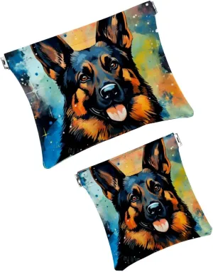 2Pcs Small Makeup Bag for Purse, German Shepherd Pocket Cosmetic Bag Squeeze Pouch, Portable Mini Travel Makeup Bag for Women Gifts
