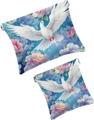 2Pcs Small Makeup Bag for Purse, Peony Pigeon Pocket Cosmetic Bag Squeeze Pouch, Portable Mini Travel Makeup Bag for Women Gifts