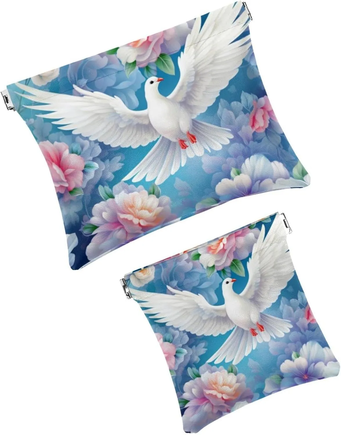 2Pcs Small Makeup Bag for Purse, Peony Pigeon Pocket Cosmetic Bag Squeeze Pouch, Portable Mini Travel Makeup Bag for Women Gifts