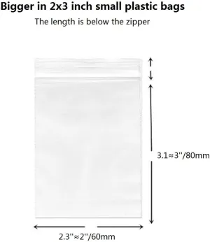 2''x 3'', (Pack of 200) Small Clear Poly Zipper Bags 2 Mil Reclosable Zipper Lock Storage Plastic Bags for Jewelry, Candy